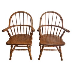 Pair of Mid-Century Windsor Style Oak Captain Chairs