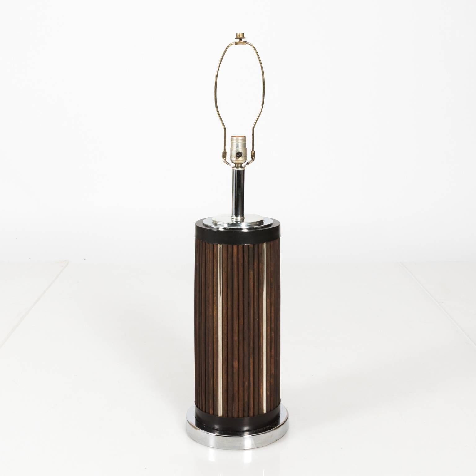 Pair of Midcentury Wood and Chrome Lamps For Sale 5