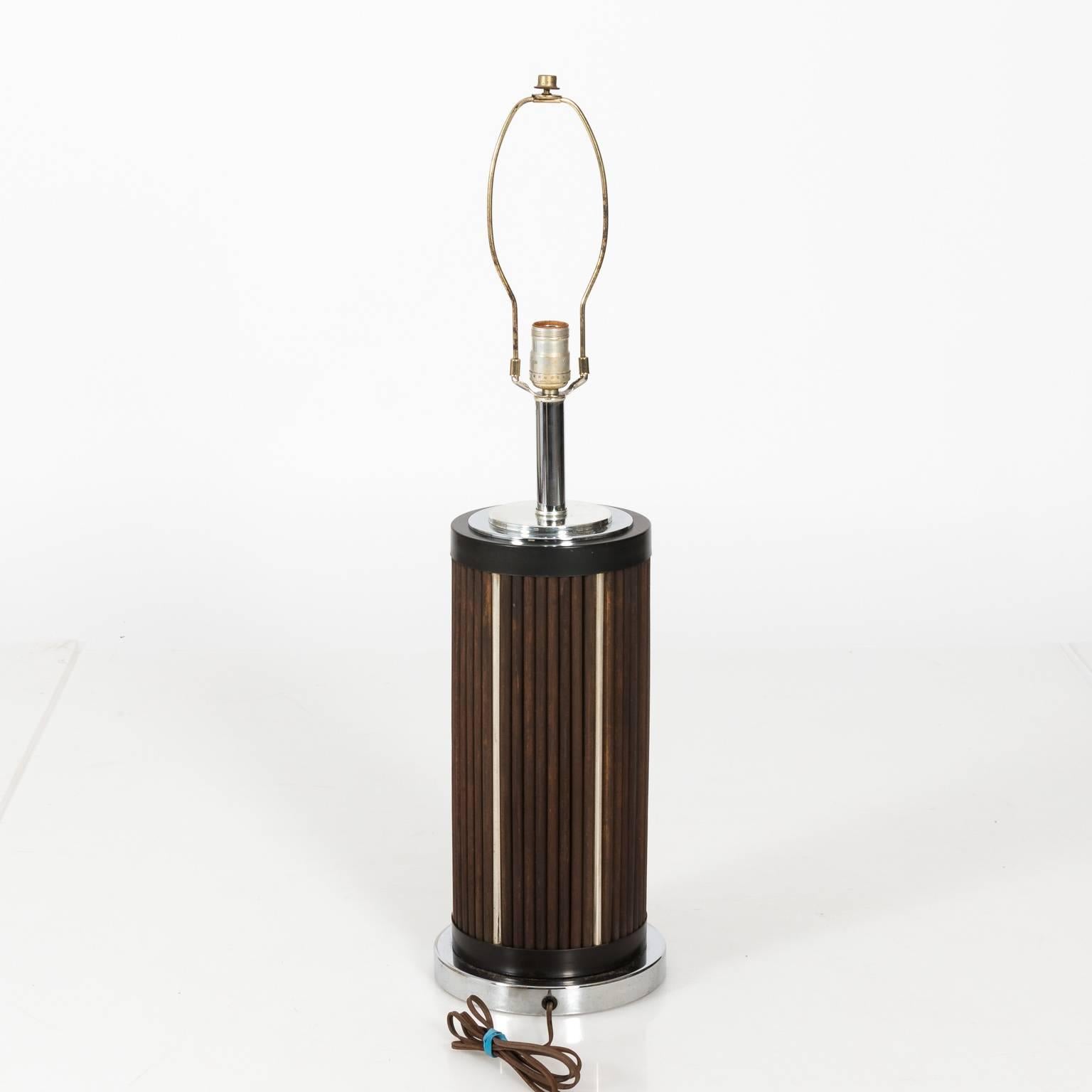 Pair of Midcentury Wood and Chrome Lamps For Sale 9