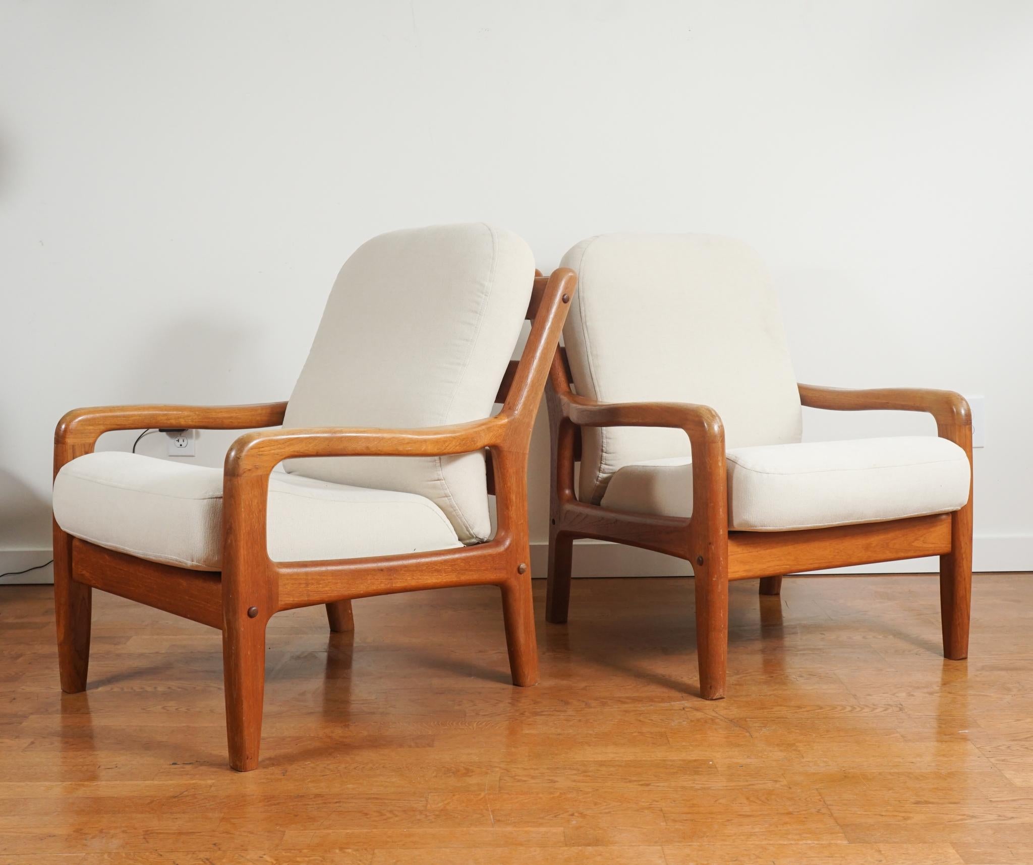Pair of Mid Century Wood Armchairs with Upholstered Seat Cushions from Denmark 5