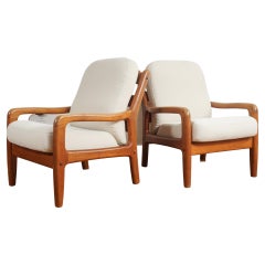 Pair of Mid Century Wood Armchairs with Upholstered Seat Cushions from Denmark