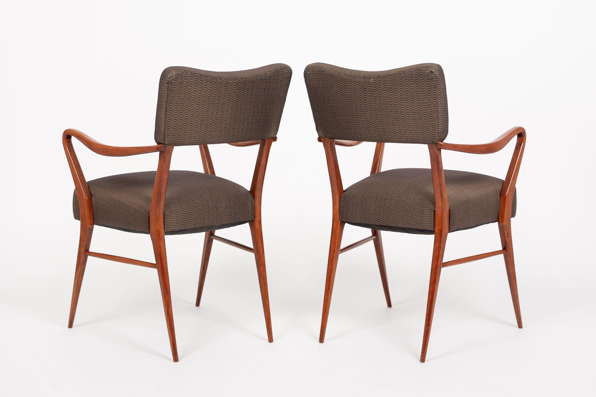 Pair of Mid Century Wood & Brown Upholstered Arm Chairs 1950s 4