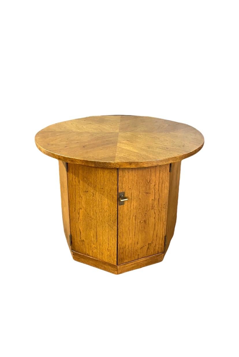 Pair of Midcentury Wood Drum End Tables with Storage Cabinet 1