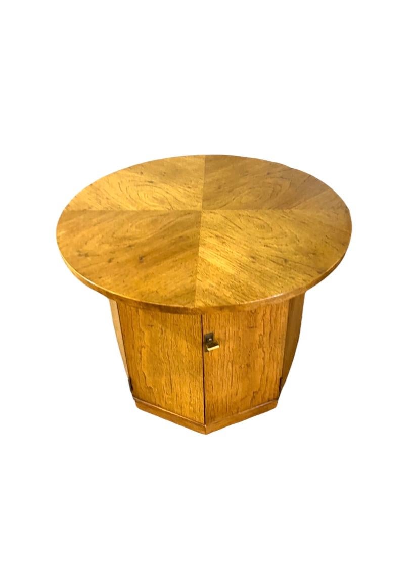 Pair of Midcentury Wood Drum End Tables with Storage Cabinet 3