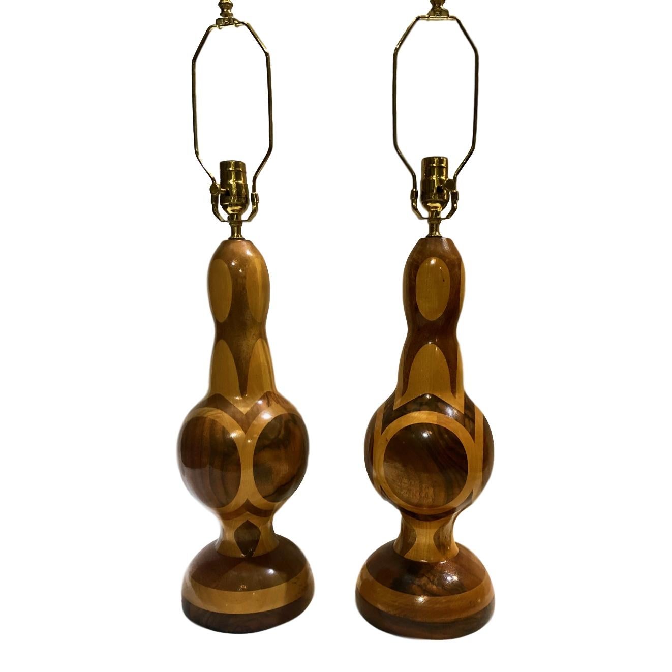 Italian Pair of Midcentury Wood Lamps