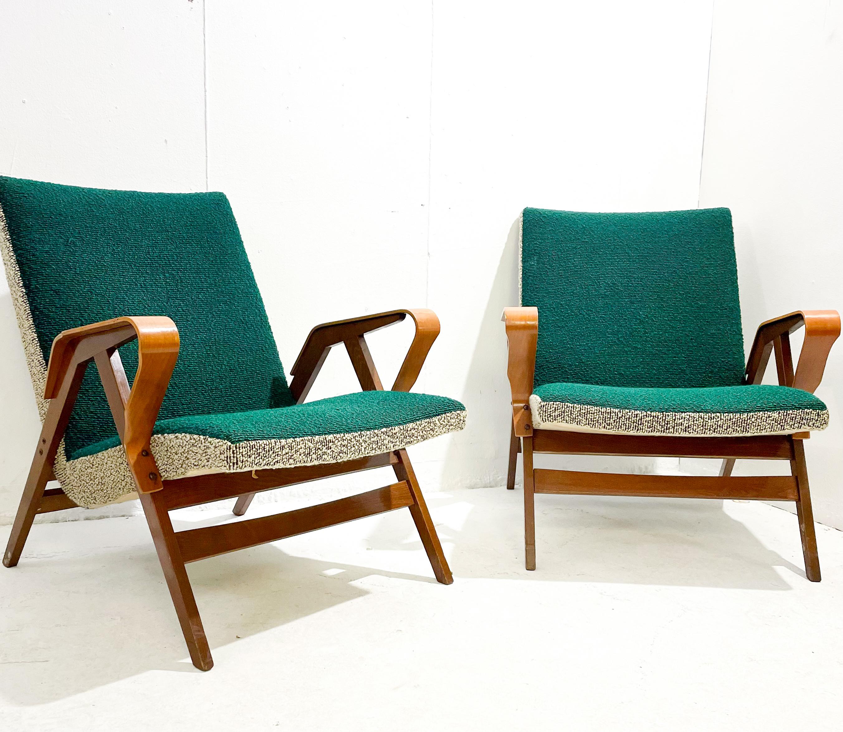 Pair of mid-century wooden armchairs - Italy 1950s.