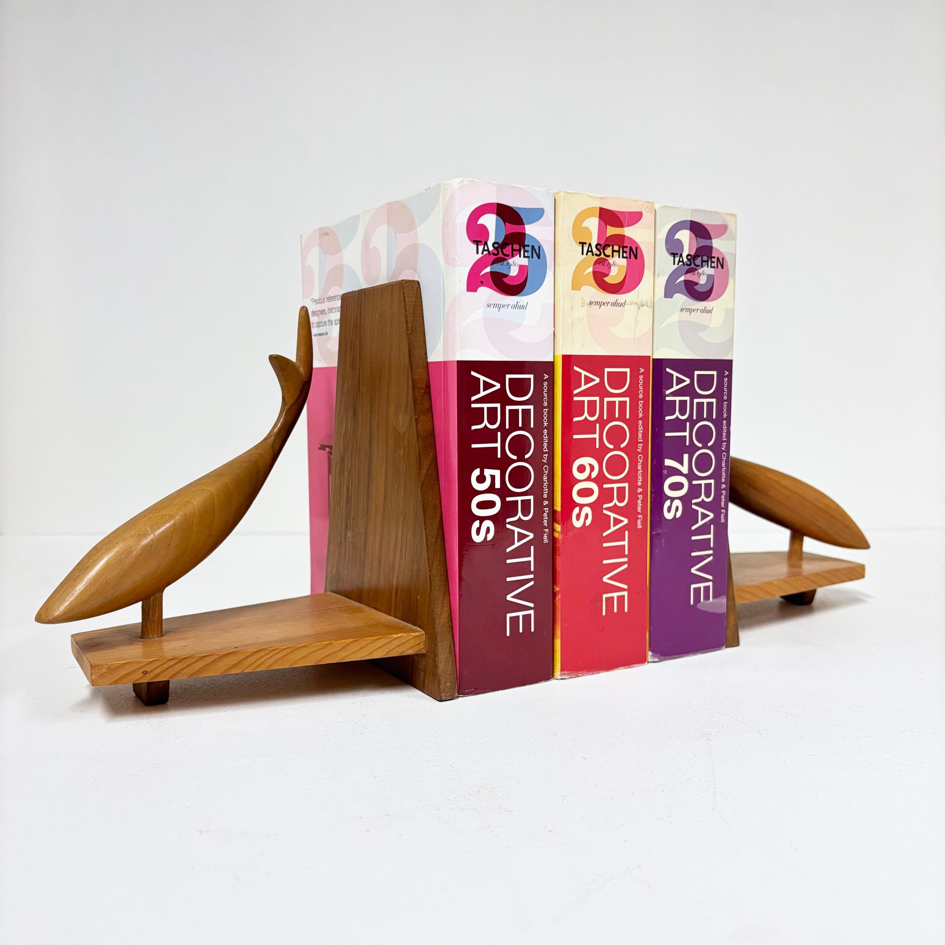 Swiss Pair of Mid Century wooden Bookends For Sale