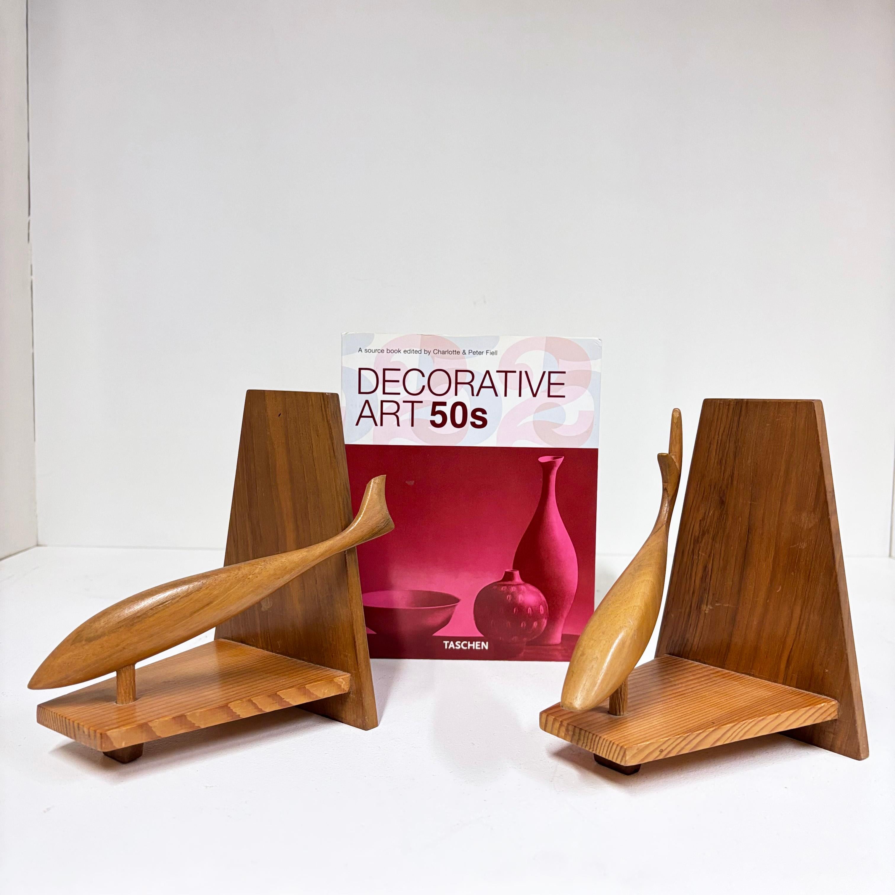 Welded Pair of Mid Century wooden Bookends For Sale