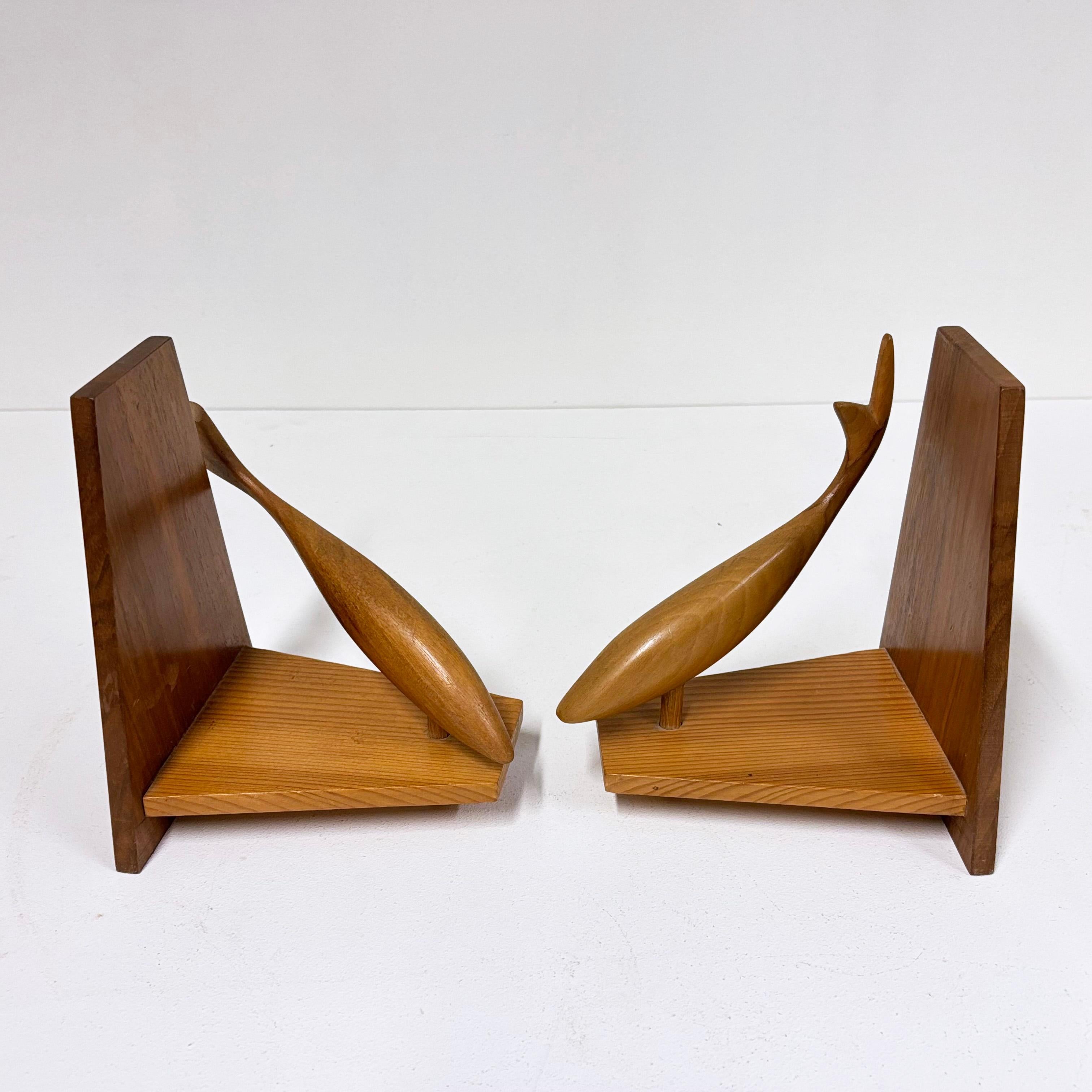 Metal Pair of Mid Century wooden Bookends For Sale