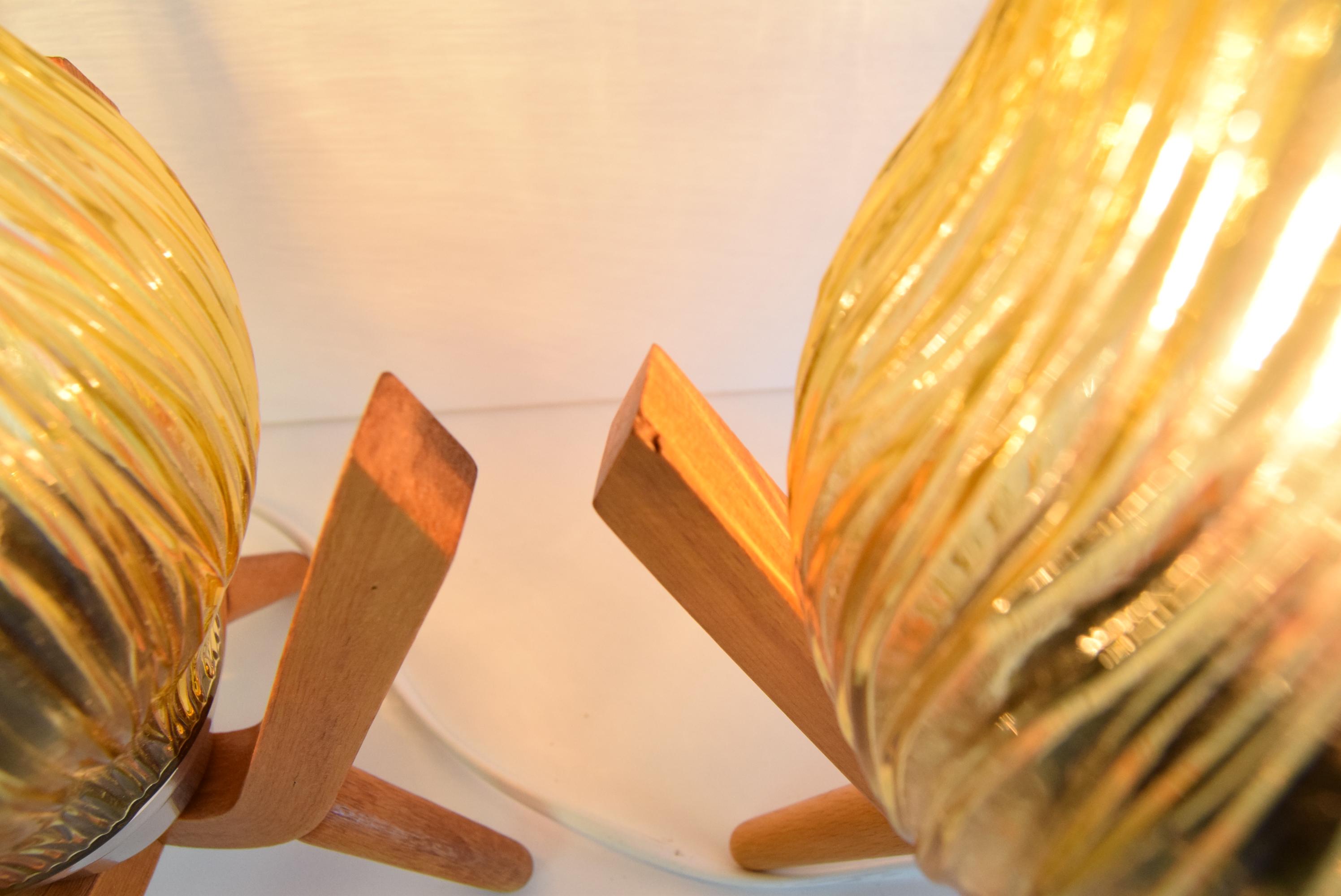 Pair of mid-century Wooden Design Table Lamps, by Dřevo Humpolec, 1970's.  For Sale 5