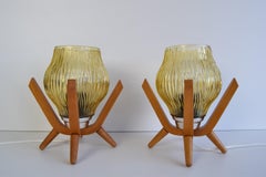Pair of mid-century Wooden Design Table Lamps, by Dřevo Humpolec, 1970's.