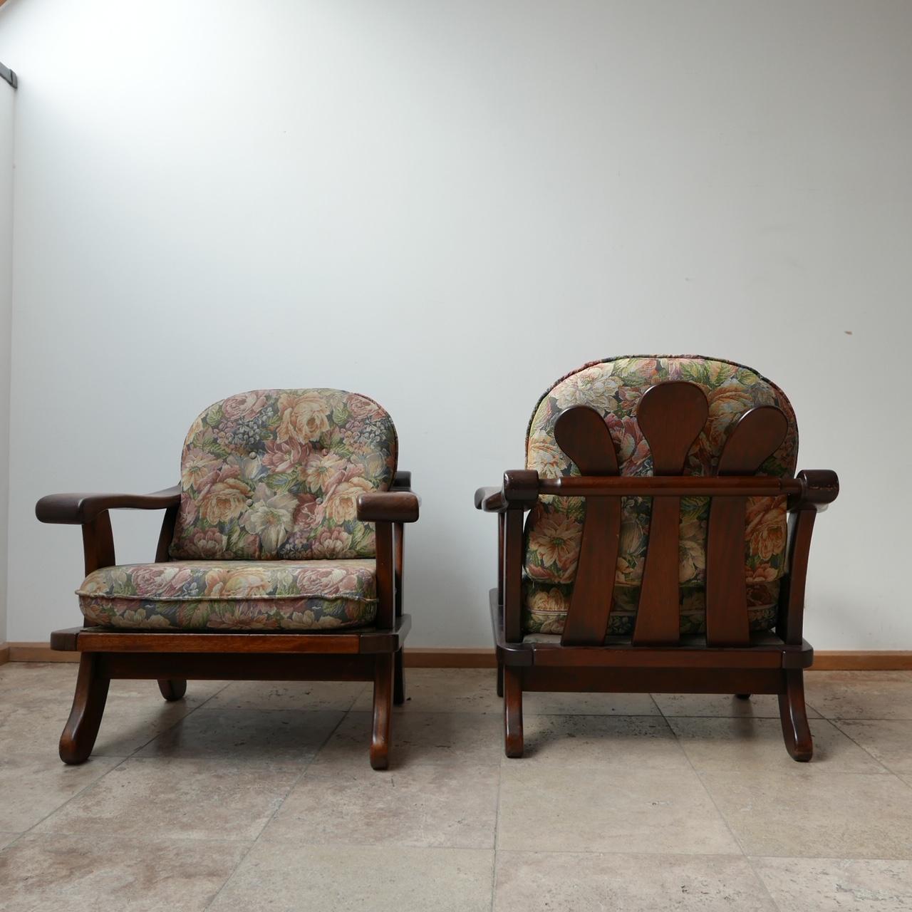 Holland, c1970s. 

Original cushions retained but want updating, perhaps by being cleverer with the back rests to expose the lovely design. 

Good condition, some wear commensurate with age. 

A matching sofa is available separately at the