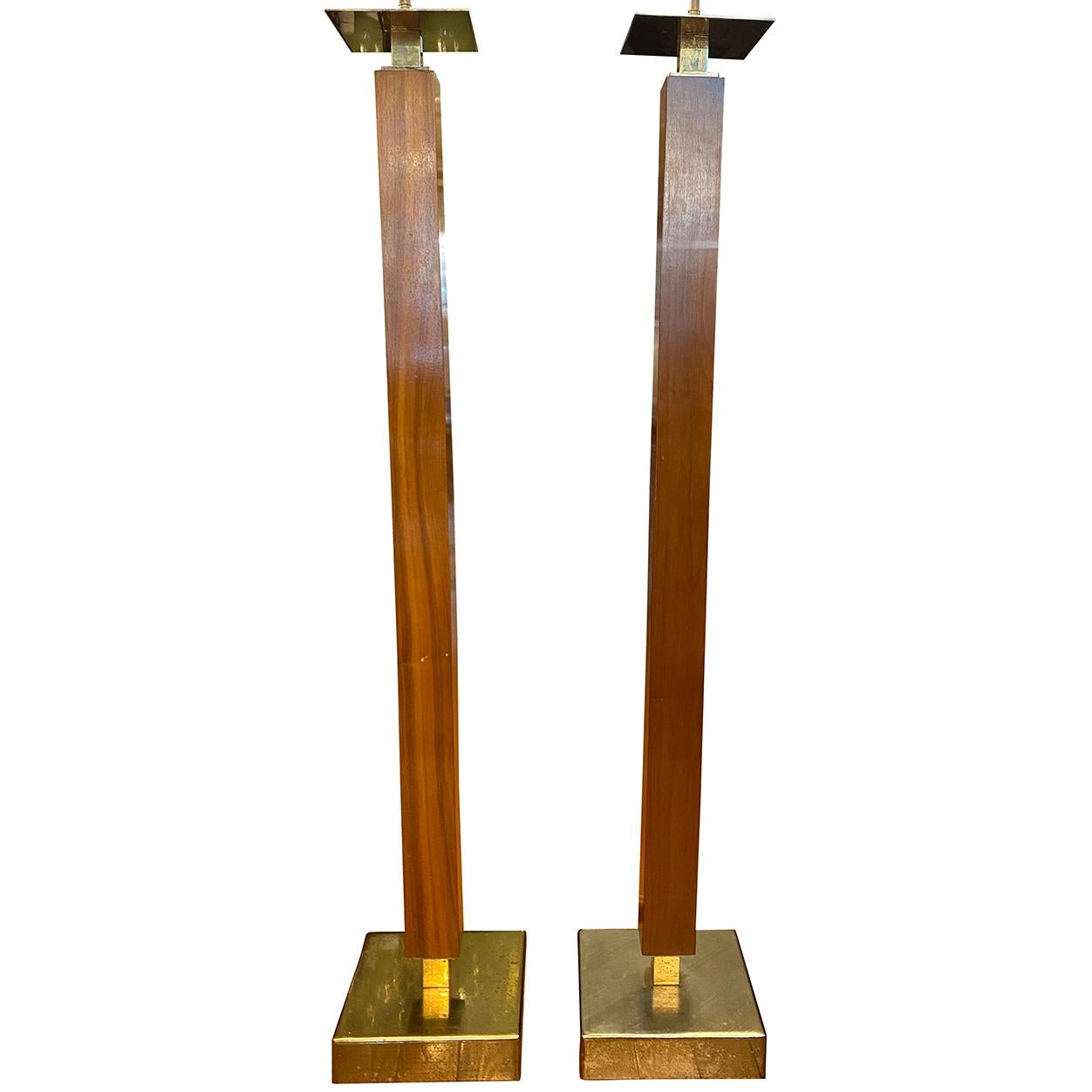 American Pair of Mid-Century Wooden Floor Lamps For Sale