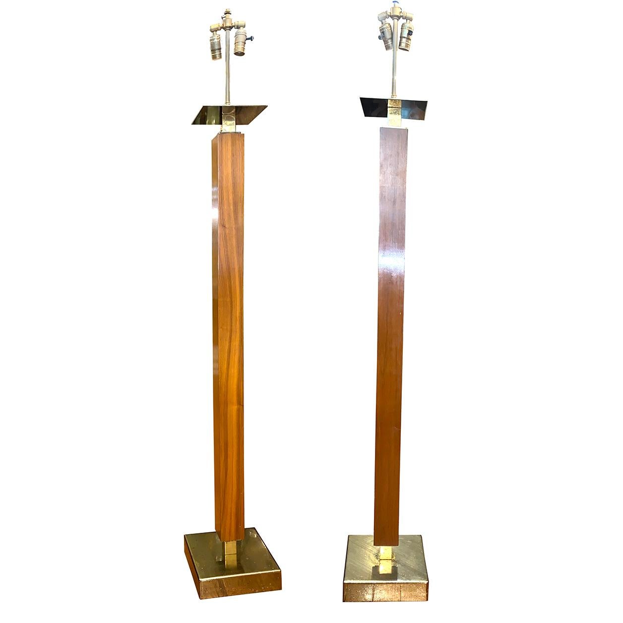 Mid-20th Century Pair of Mid-Century Wooden Floor Lamps For Sale