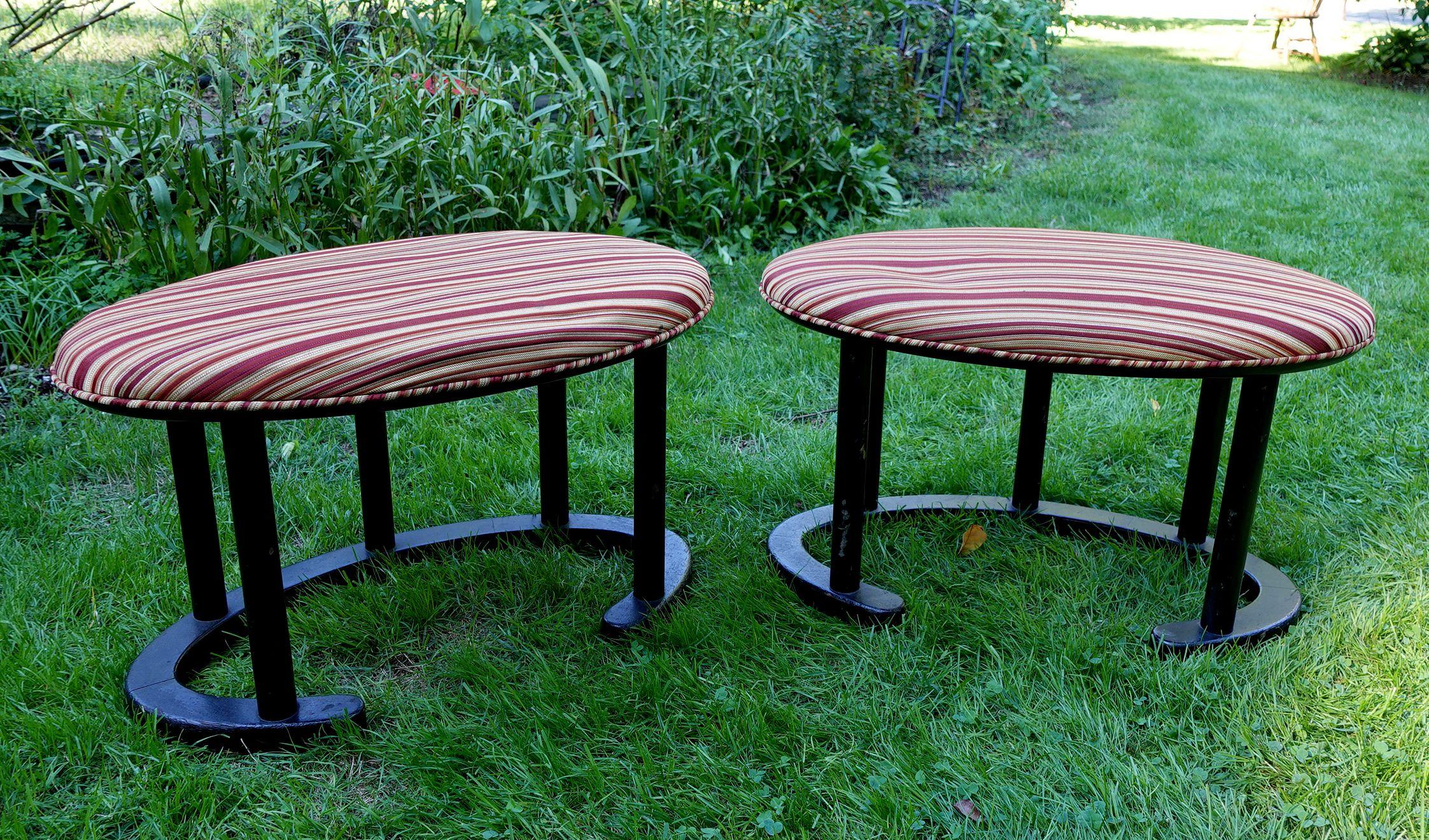 Pair of mid-century wooden stools.
Measures: 15 inches H, top 14