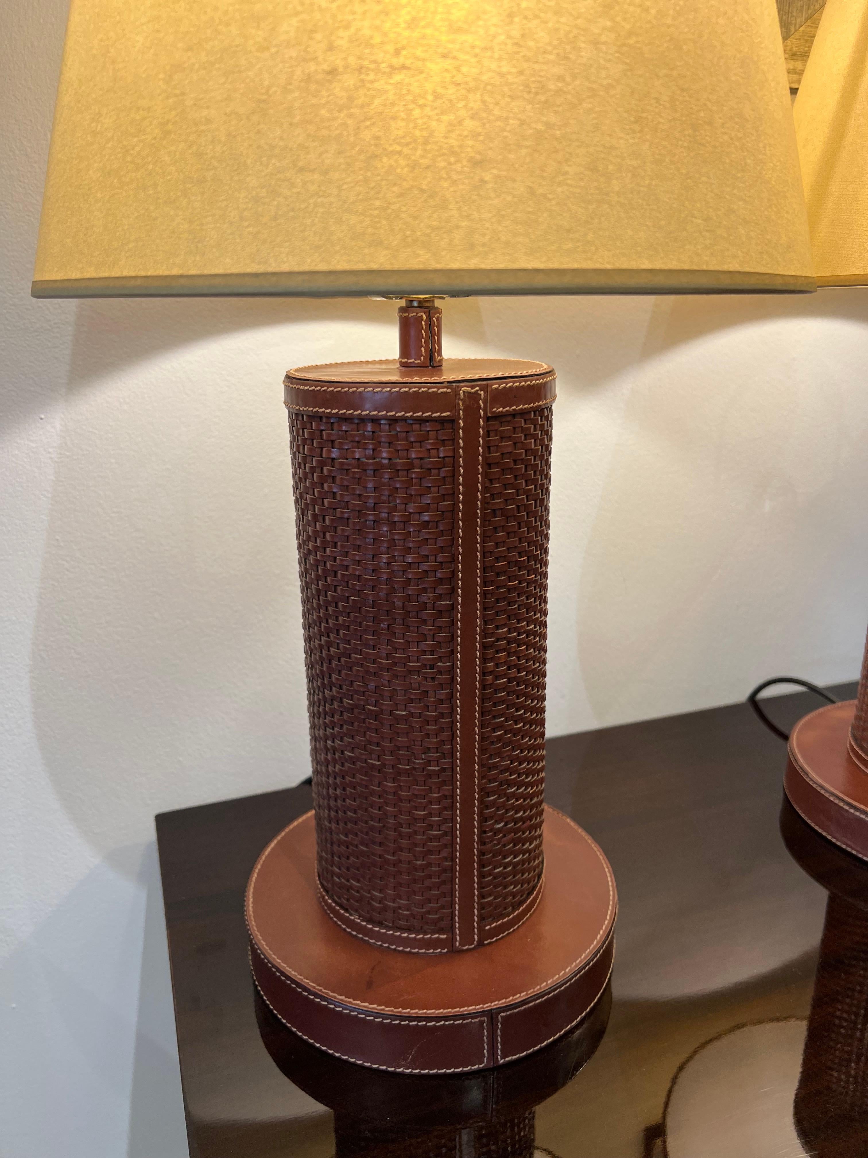 Mid-Century Modern Mid-Century Pair of Woven Leather Table Lamps