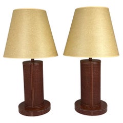 Mid-Century Pair of Woven Leather Table Lamps