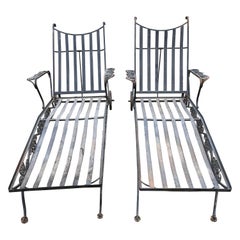 Pair of Mid Century Wrought Iron Chaise Lounges