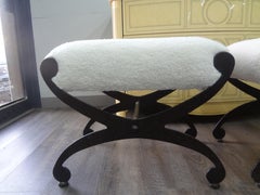 Pair of Mid-century Wrought Iron Curule Benches