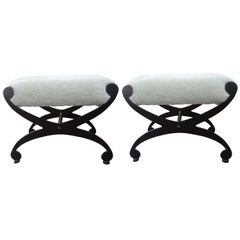 Pair of Mid-century Wrought Iron Curule Benches