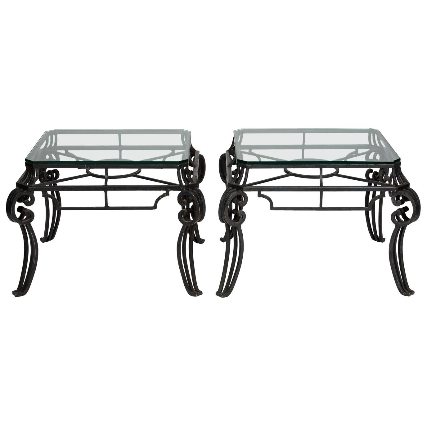 Pair of Midcentury Wrought Iron Side Tables For Sale
