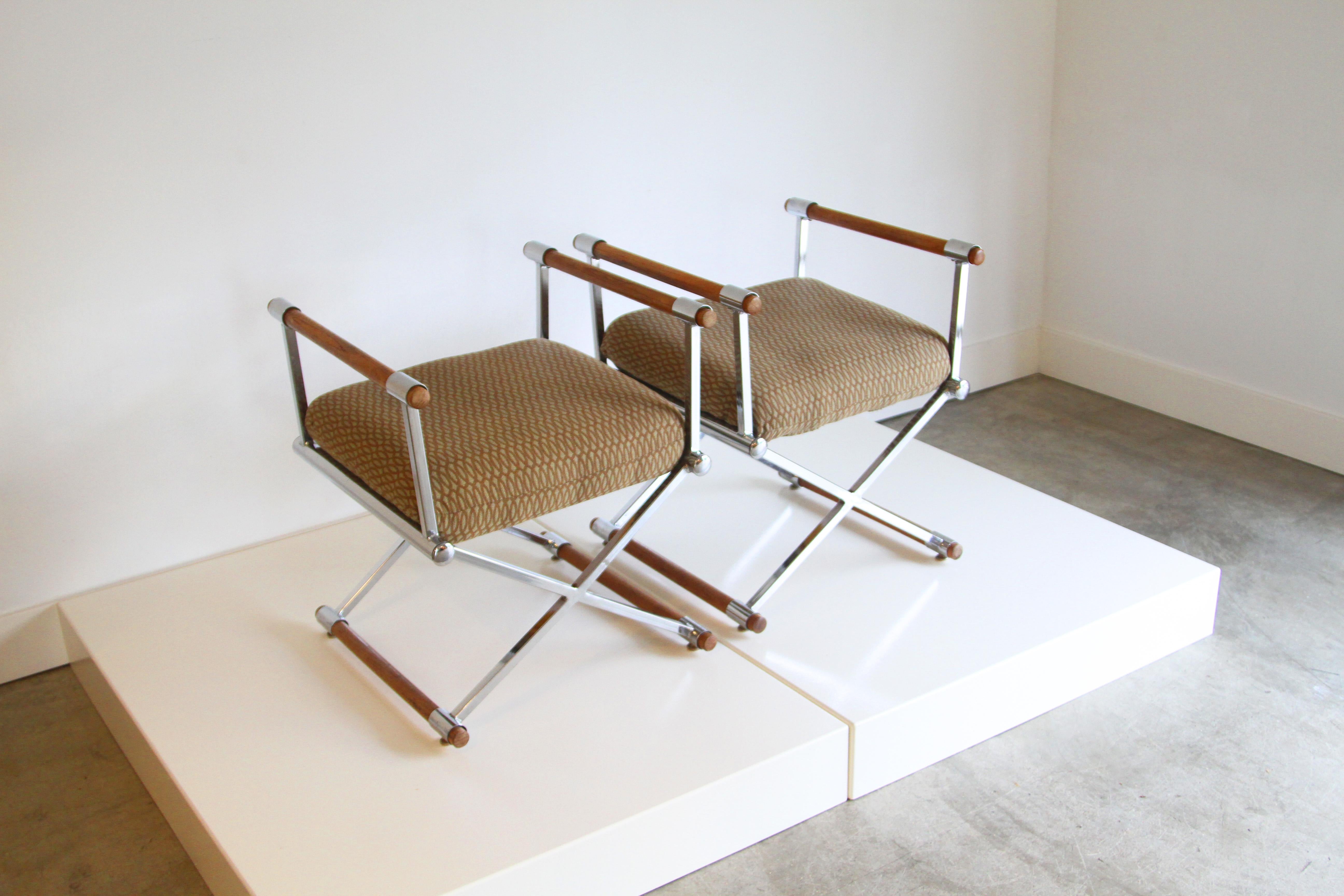 20th Century Pair of Midcentury X-Base Chrome Benches