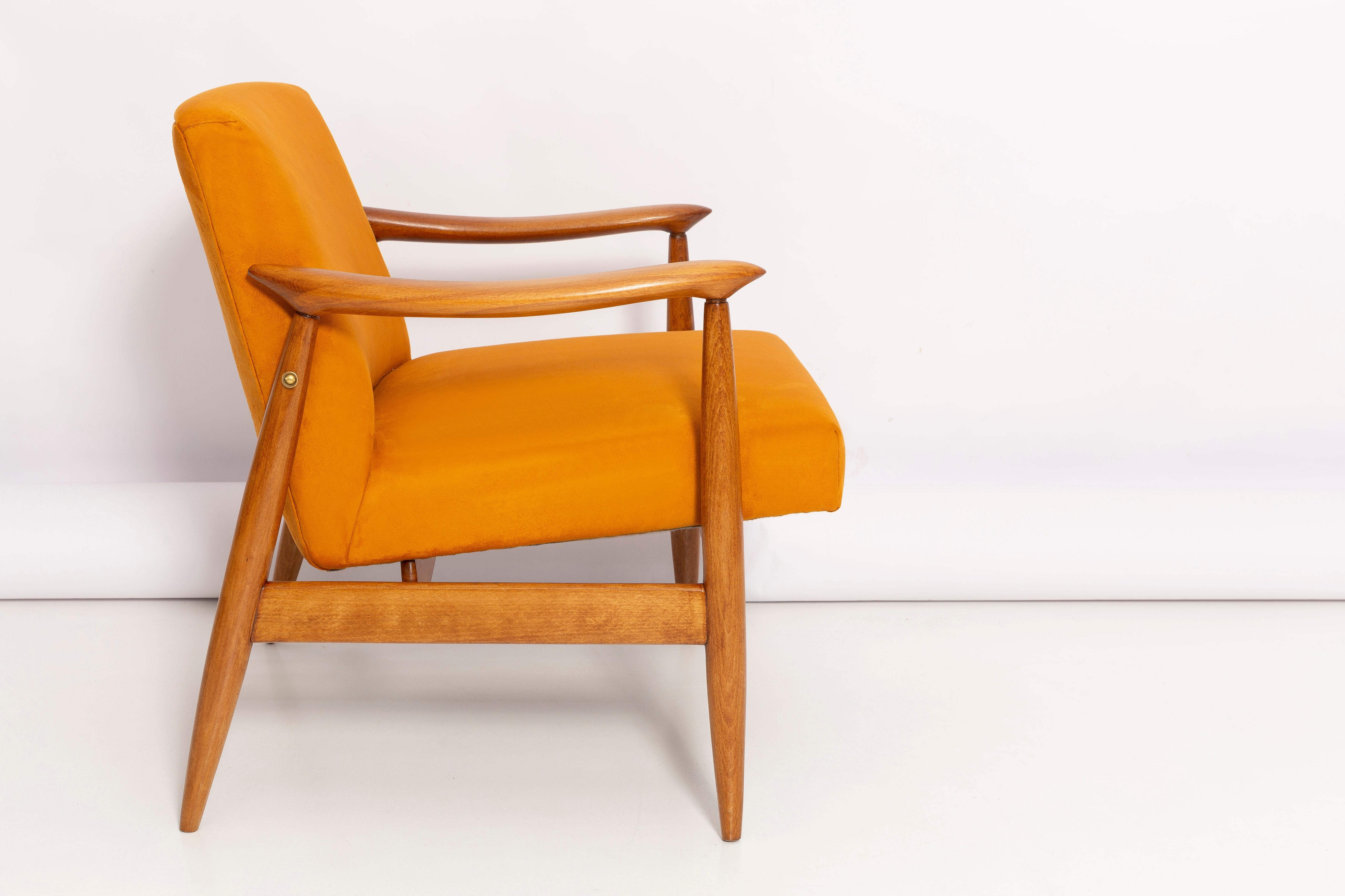 Textile Pair of Mid Century Yellow Armchairs, Designed by J. Kedziorek, Poland, 1960s For Sale