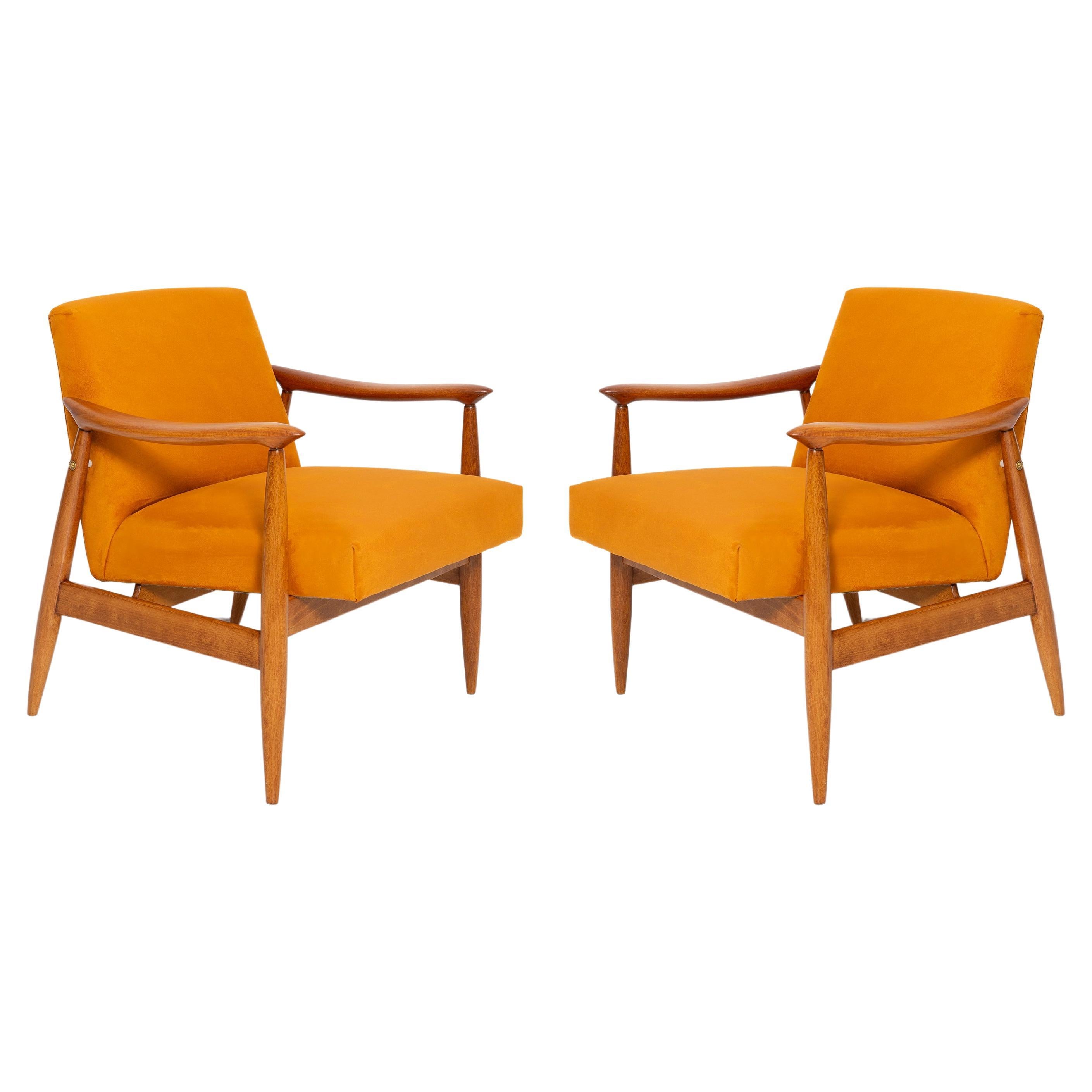 Pair of Mid Century Yellow Armchairs, Designed by J. Kedziorek, Poland, 1960s For Sale