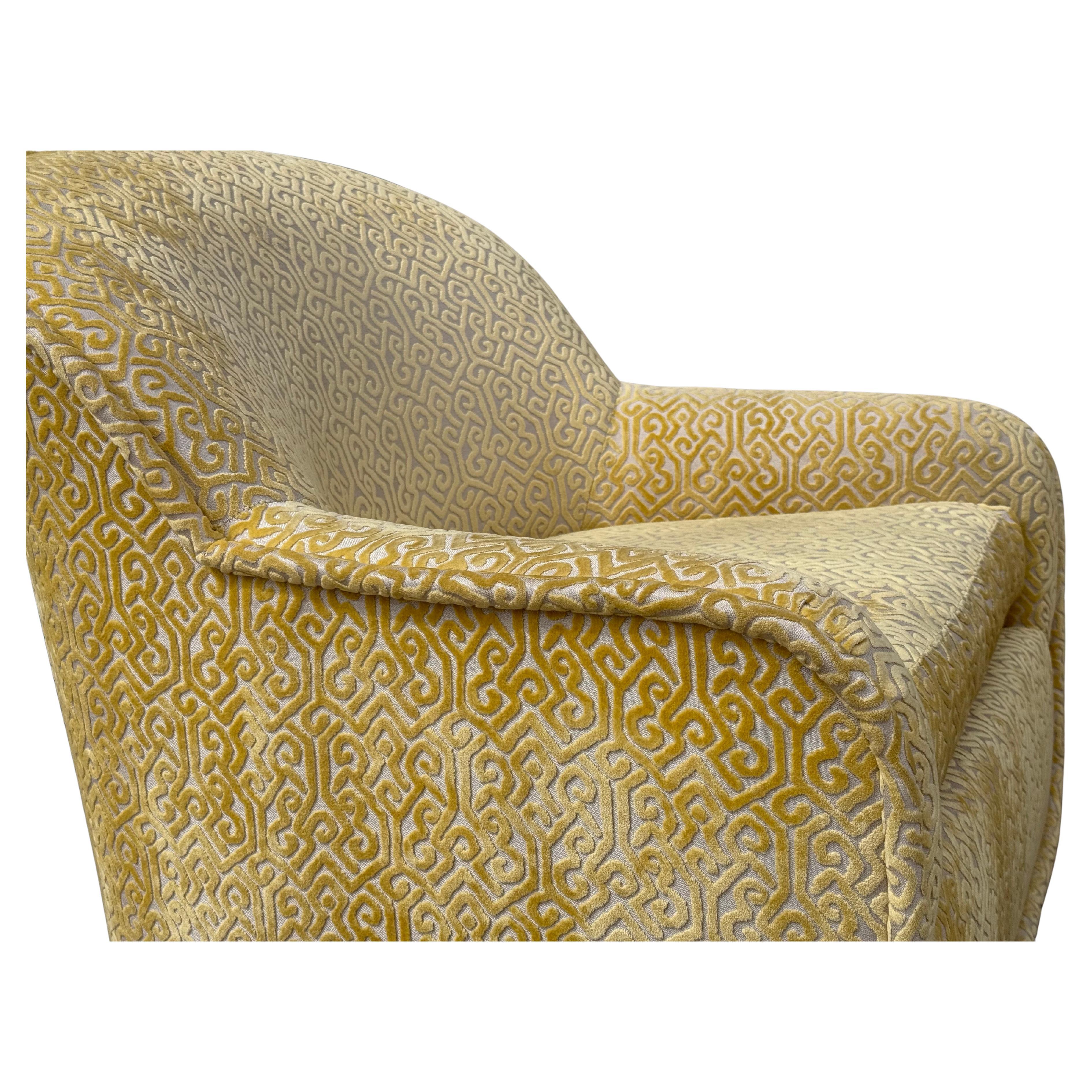 Fabric Pair of Mid-Century Yellow Crushed Swivel Chairs - Circa 1960s