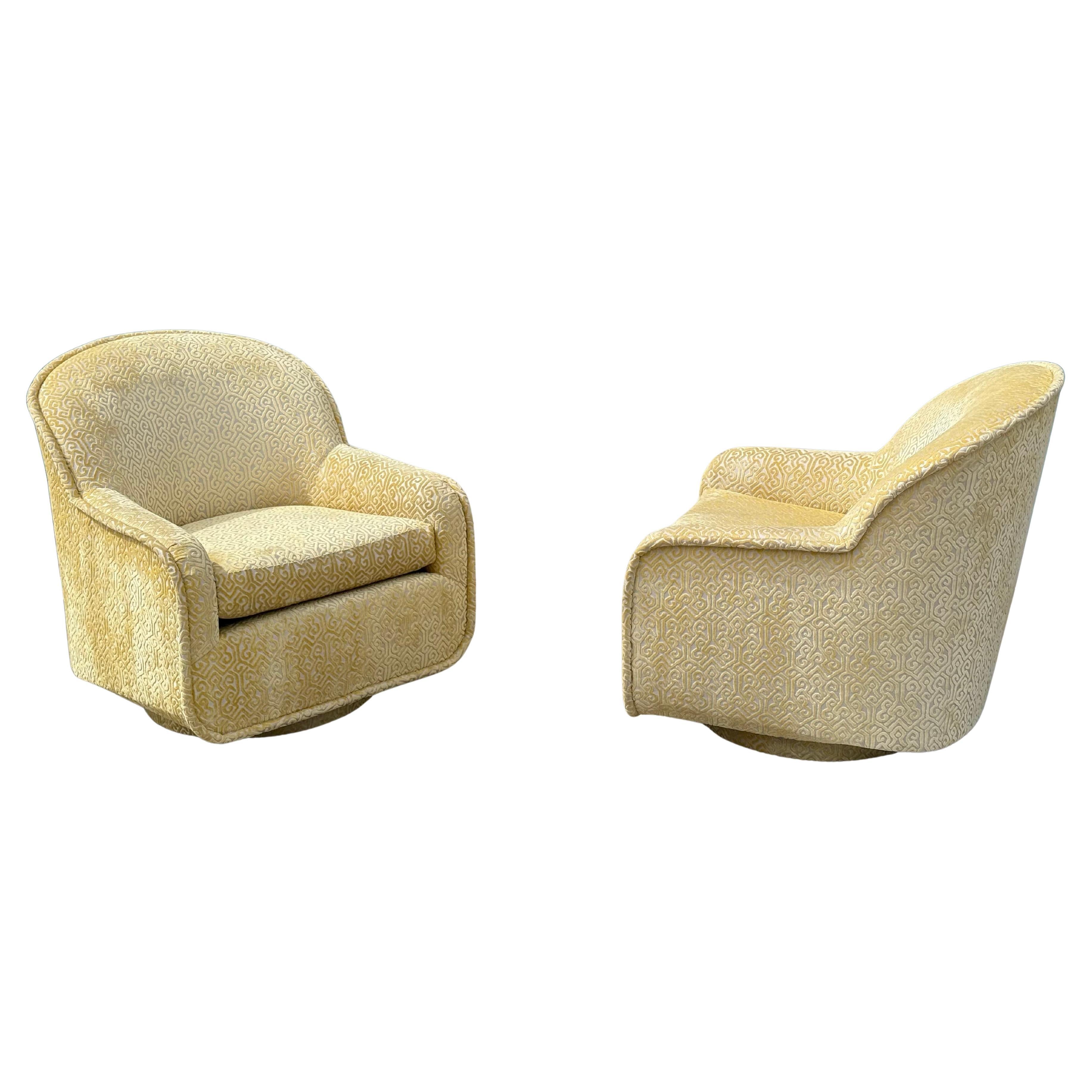 Pair of Mid-Century Yellow Crushed Swivel Chairs - Circa 1960s