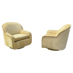 Pair of Mid-Century Yellow Crushed Swivel Chairs - Circa 1960s