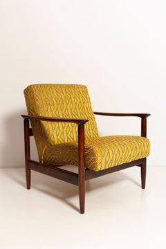 Pair of Mid Century Yellow Jacquard Velvet Armchairs, Edmund Homa, GFM-142, 1960
