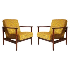 Pair of Mid Century Yellow Jacquard Velvet Armchairs, Edmund Homa, GFM-142, 1960