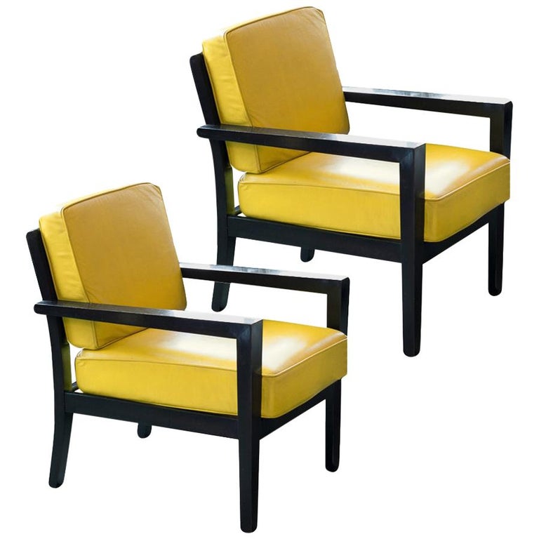 Pair Of Midcentury Yellow Leather Armchairs For Sale At 1stdibs