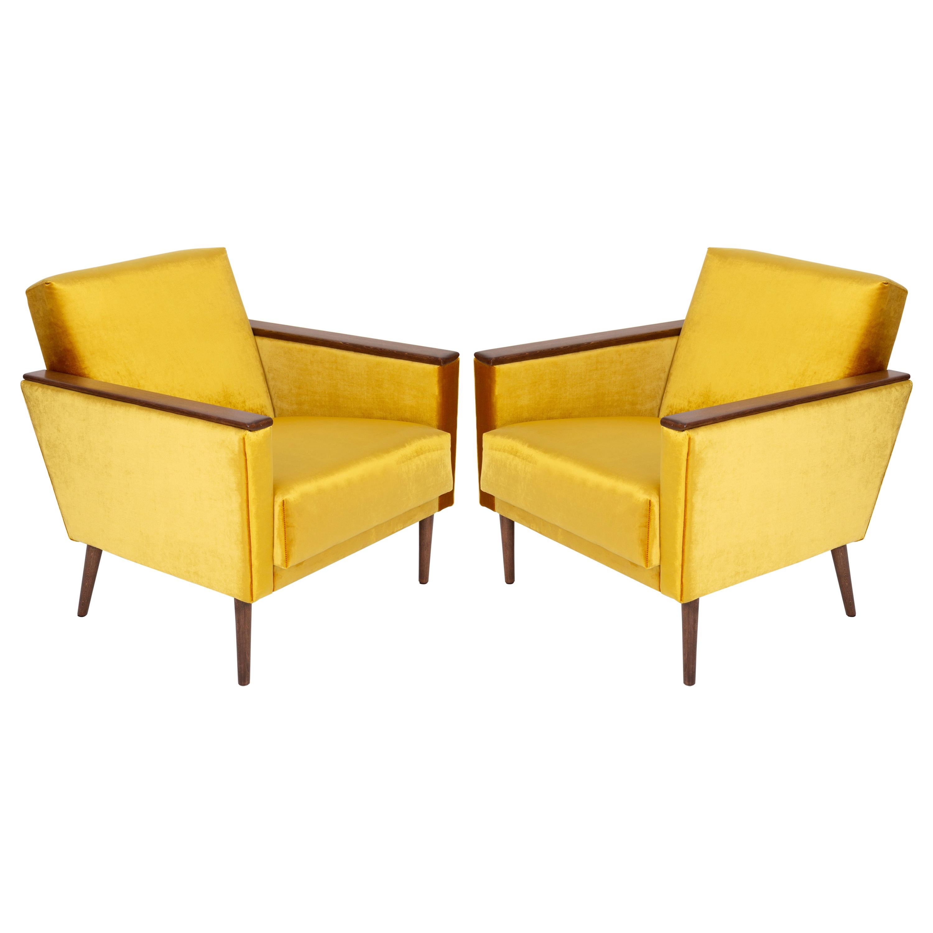 Pair of Midcentury Yellow Mustard Club Armchairs, 1960s, DDR, Germany