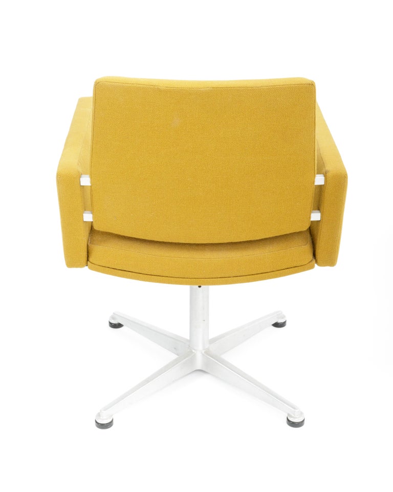 Fabric Pair of Mid-Century Upholstered Chrome Swivel Chairs  For Sale