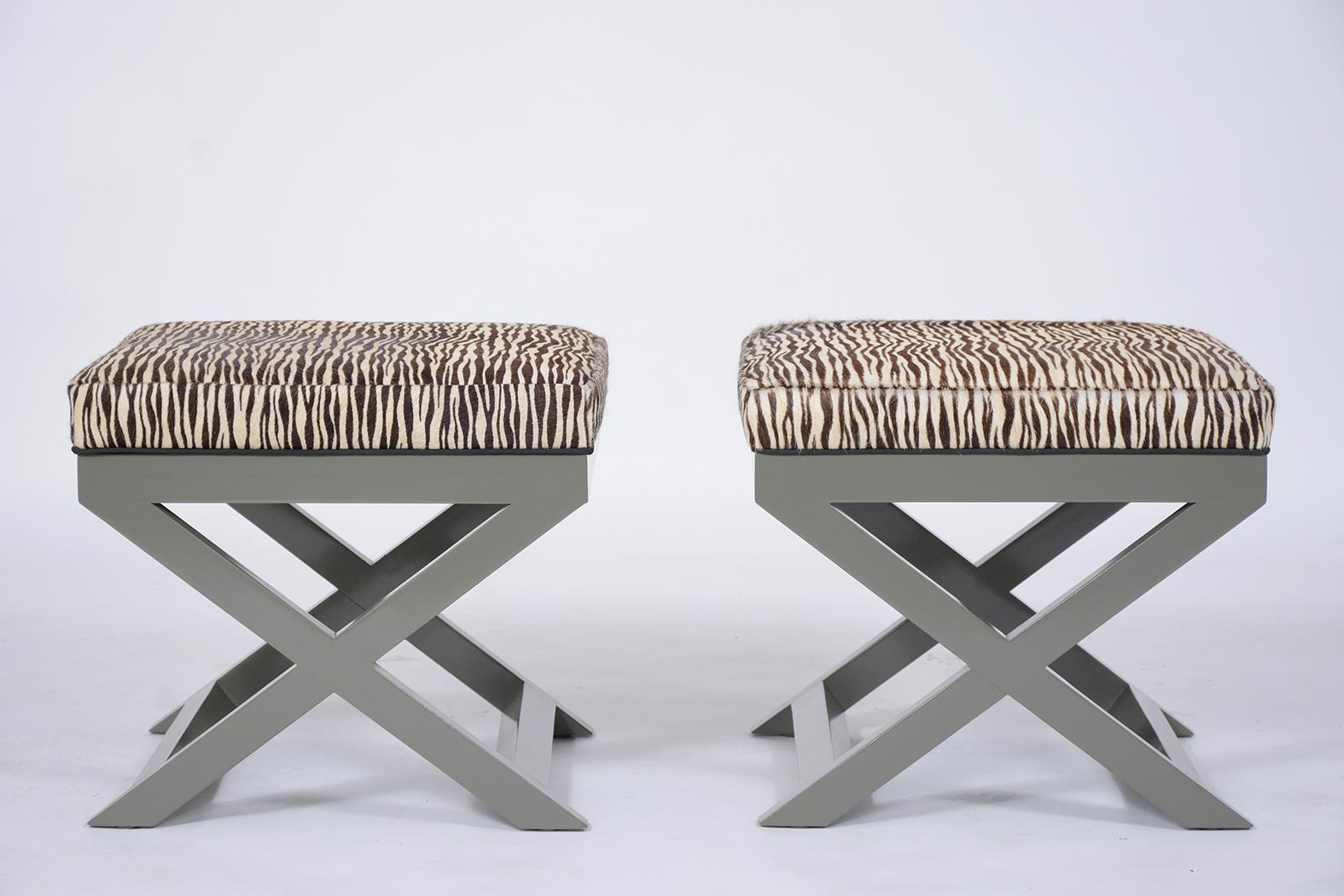 American Pair of Mid-Century Modern Zebra Benches