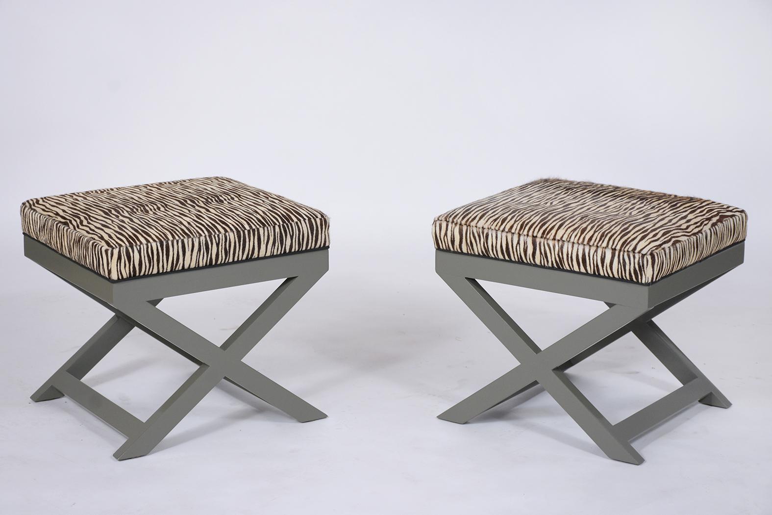 Late 20th Century Pair of Mid-Century Modern Zebra Benches