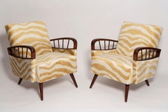 Pair of Mid Century Zebra Tiger Velvet Armchairs, Europe, 1960s