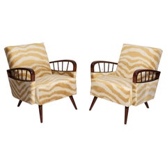Pair of Mid Century Zebra Tiger Velvet Armchairs, Europe, 1960s