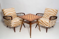 Pair of Mid Century Zebra Tiger Velvet Armchairs with Game Table, Europe, 1960s