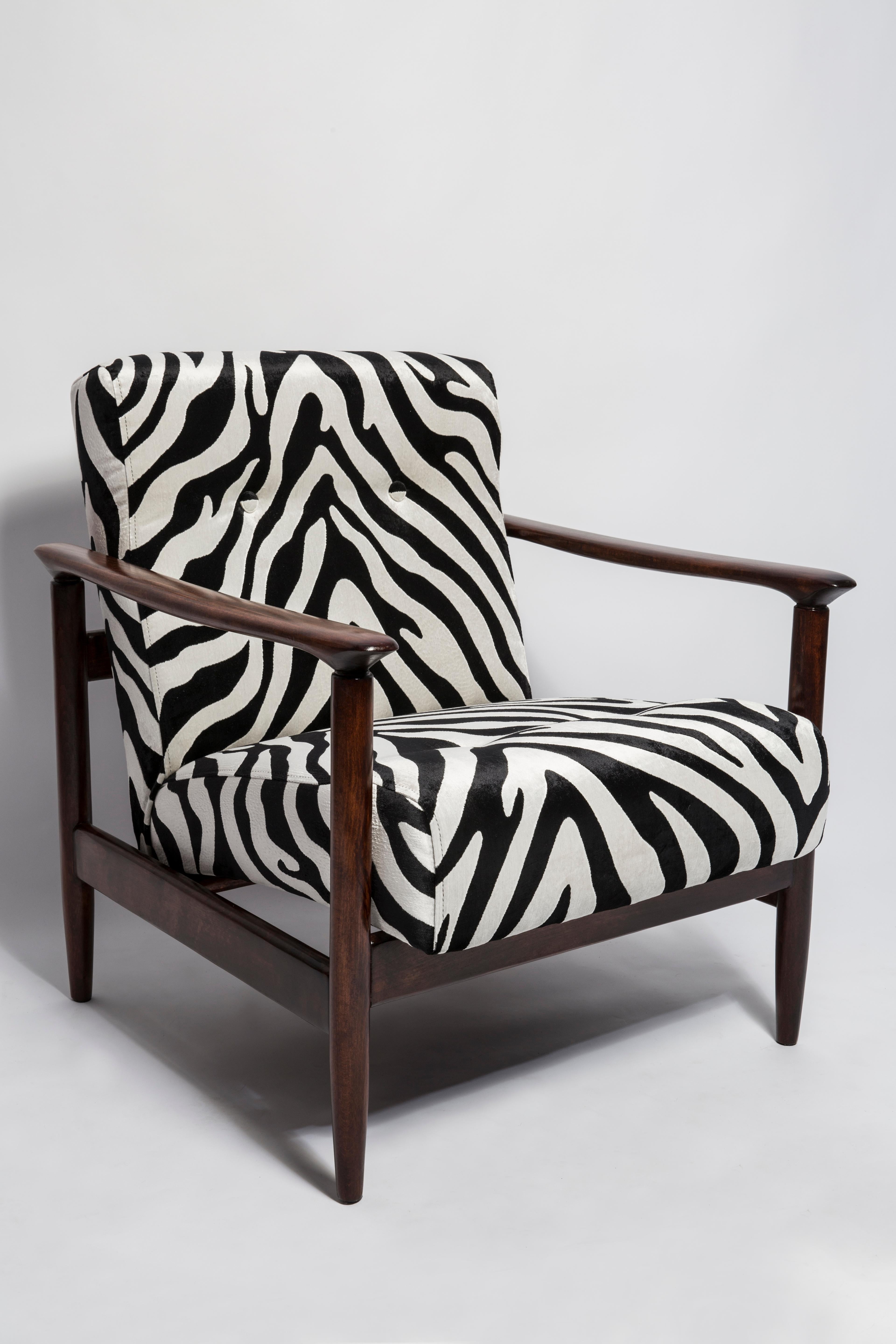 Hand-Crafted Pair of Mid-Century Zebra Velvet Armchairs, GFM 142, Edmund Homa, Europe, 1960s For Sale