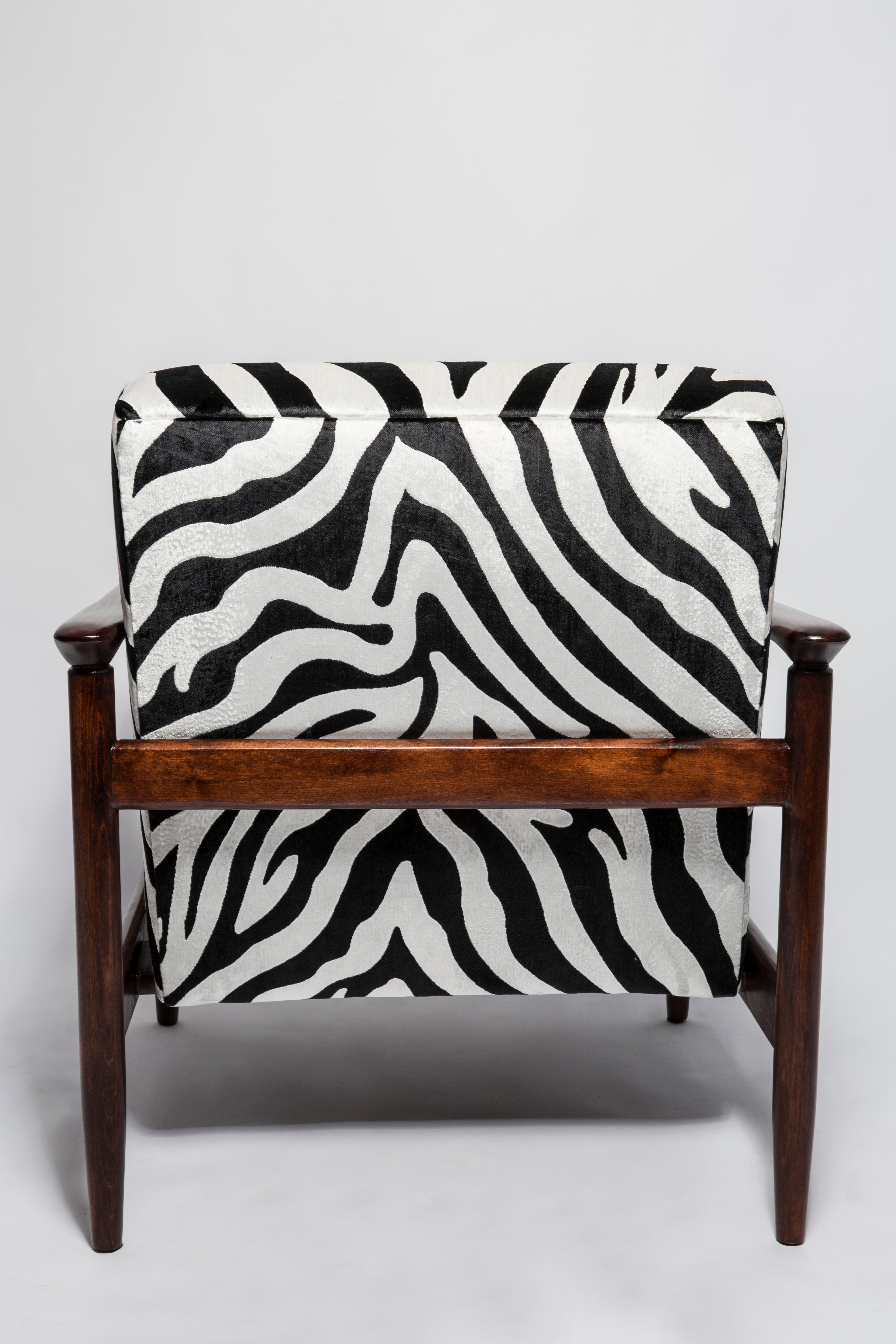 Fabric Pair of Mid-Century Zebra Velvet Armchairs, GFM 142, Edmund Homa, Europe, 1960s For Sale