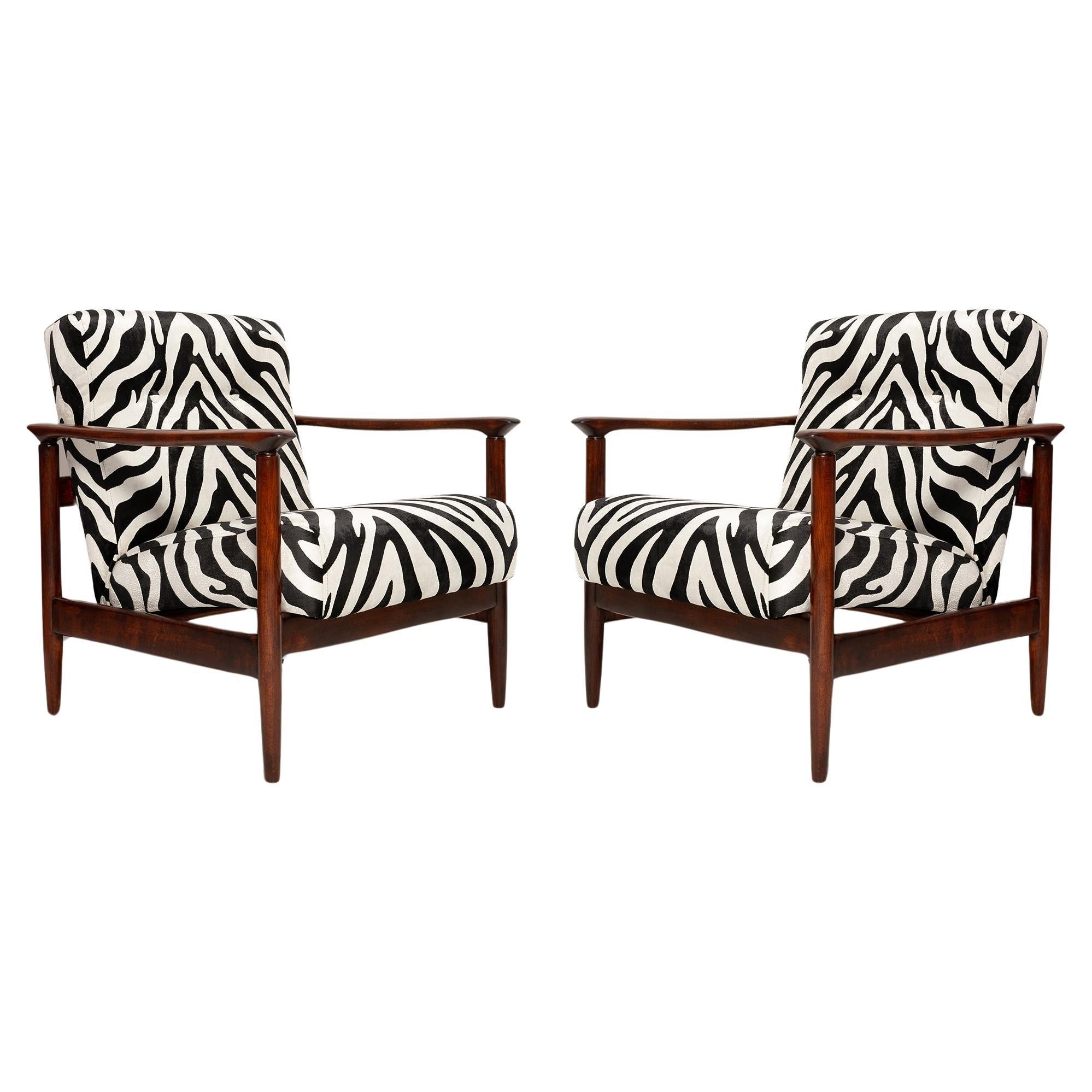 Pair of Mid-Century Zebra Velvet Armchairs, GFM 142, Edmund Homa, Europe, 1960s For Sale