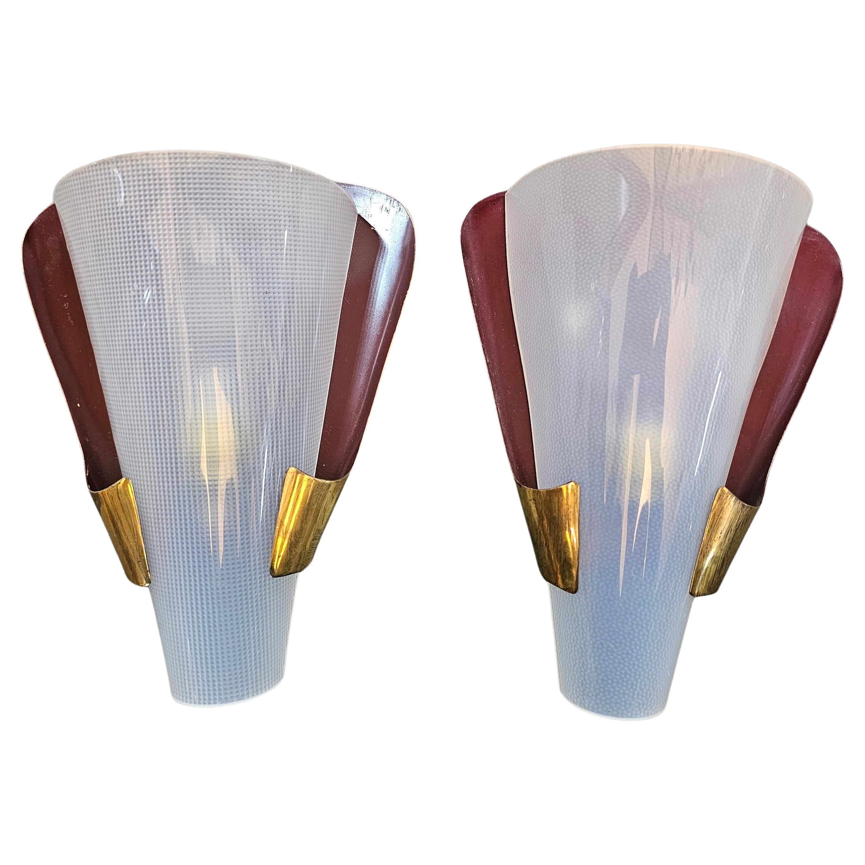 Pair of Mid Cnetury Modern Brass Sconces attr. to Stilnovo, Italy 1950s For Sale