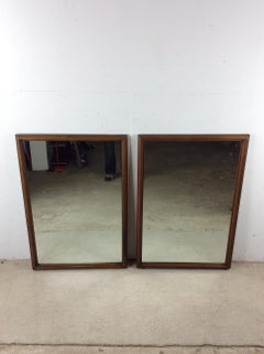 Pair of Mid Men try Modern Rectangular Wall Mirrors with Thin Walnut Frame