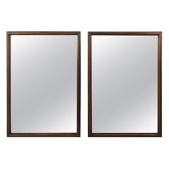 Pair of Mid Men try Modern Rectangular Wall Mirrors with Thin Walnut Frame
