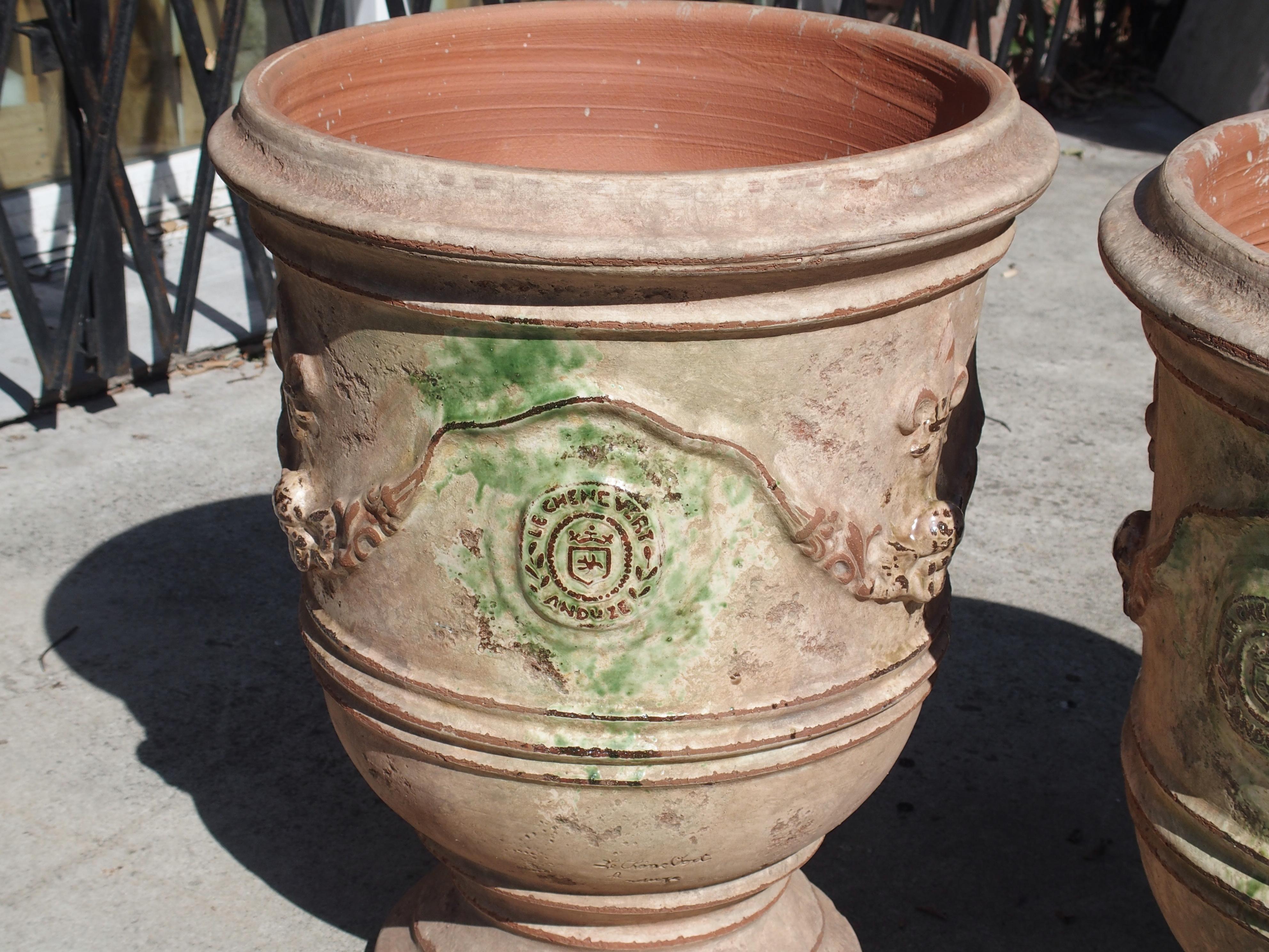 Pair of Mid Sized Distressed Terra Cotta Planters from Anduze, France 4
