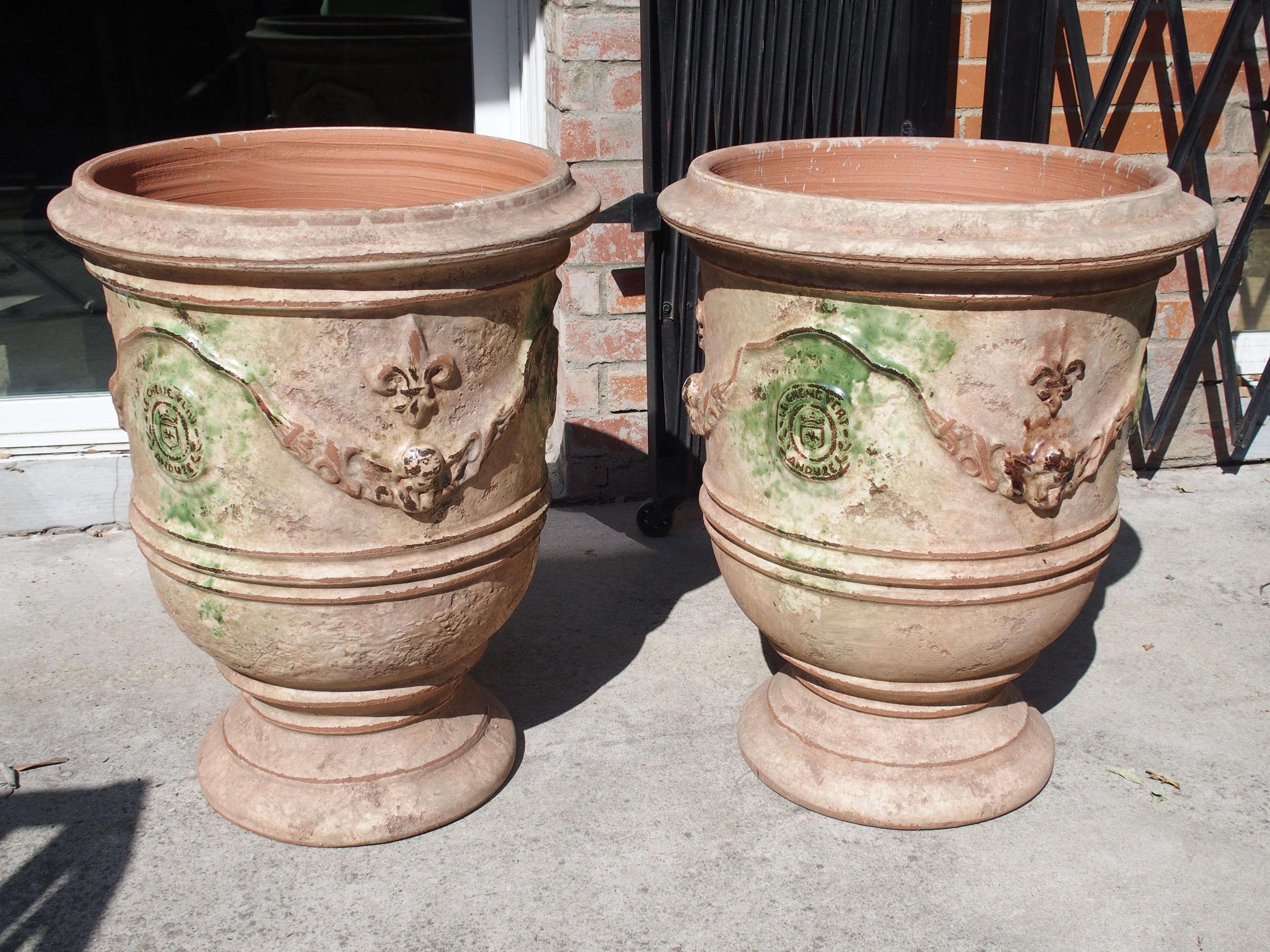 Pair of Mid Sized Distressed Terra Cotta Planters from Anduze, France 5