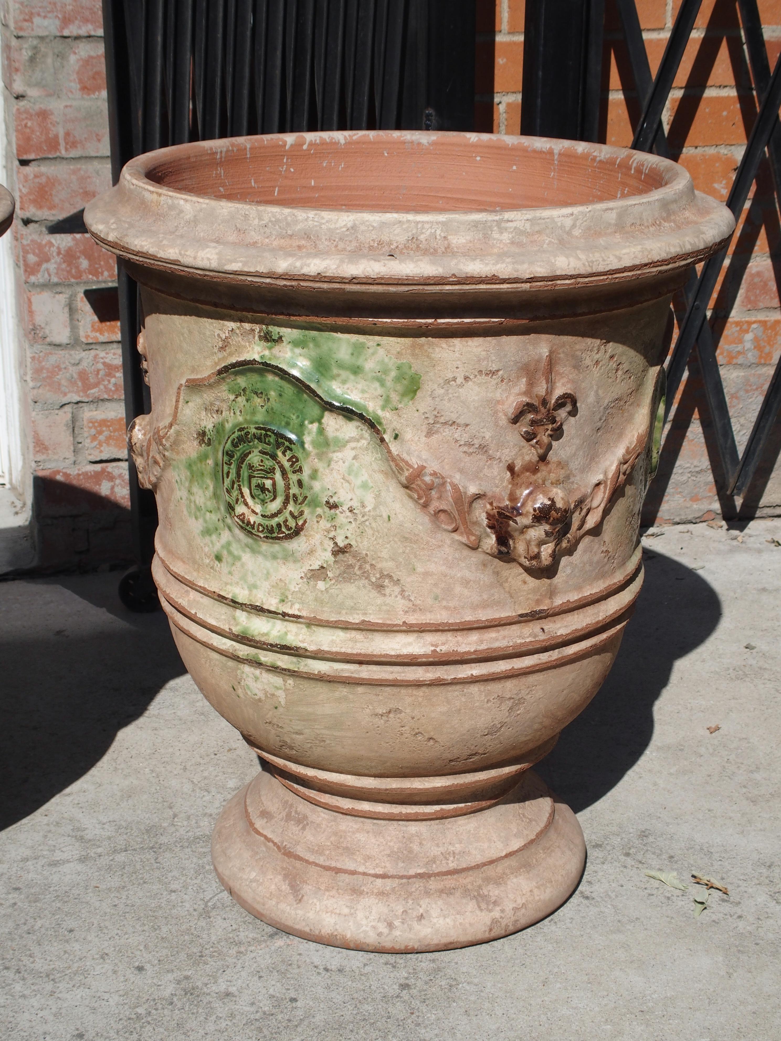 French Pair of Mid Sized Distressed Terra Cotta Planters from Anduze, France